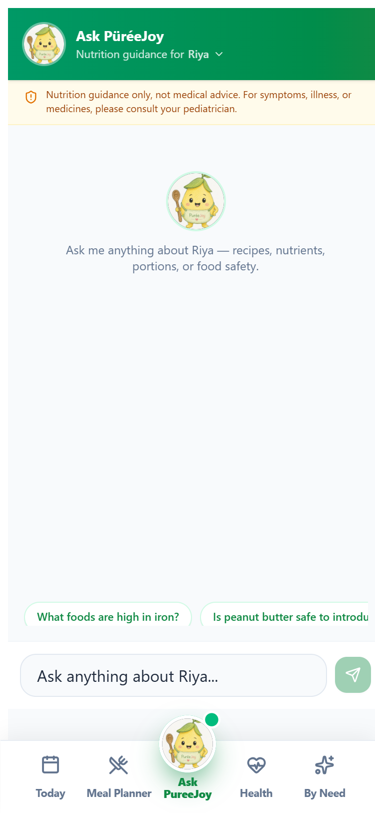 Ask PüréeJoy screen — real app screenshot